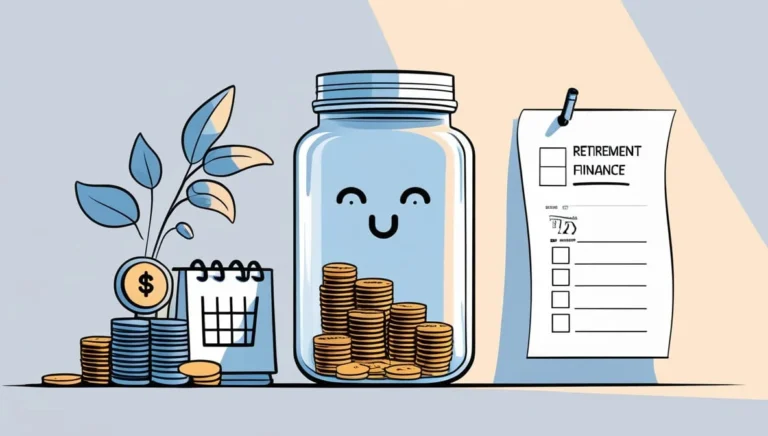 Gratuity Calculator Tool Gratuity Calculator Tool A smiling jar full of coins symbolizes savings beside a calendar and a checklist labeled "Retirement Finance," conveying planning and contentment.