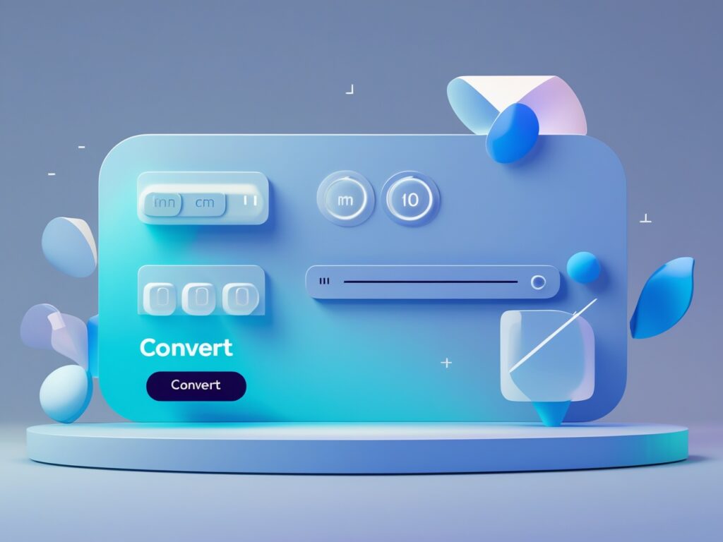 Modern online Length Converter Tool interface with dropdown unit selectors for meters, feet, and inches, clean design and real-time result display
