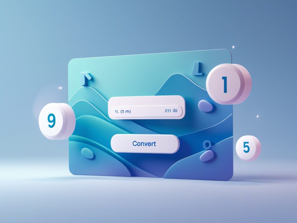 Modern online Length Converter Tool interface with dropdown unit selectors for meters, feet, and inches, clean design and real-time result display