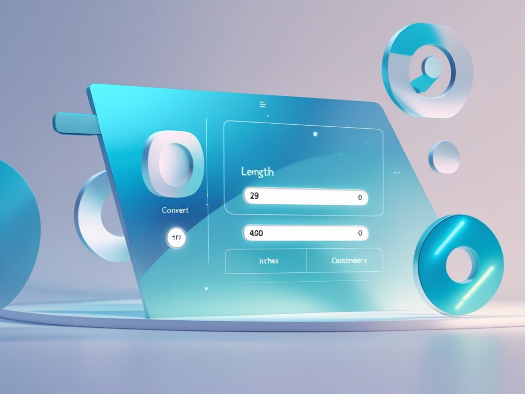 Modern online Length Converter Tool interface with dropdown unit selectors for meters, feet, and inches, clean design and real-time result display