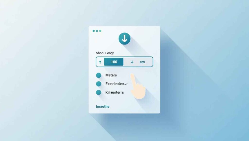 Modern online Length Converter Tool interface with dropdown unit selectors for meters, feet, and inches, clean design and real-time result display