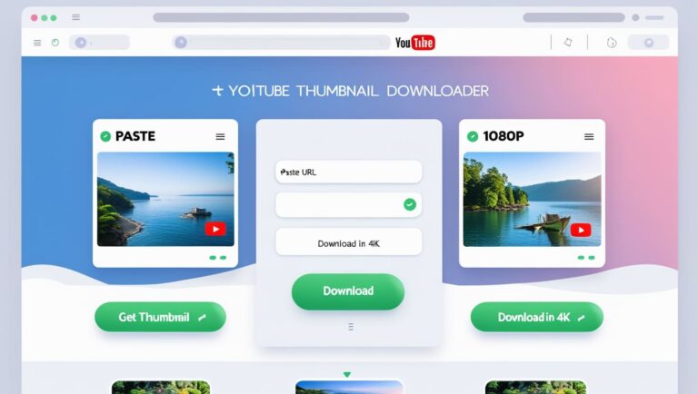 YouTube Thumbnail Downloader Screenshot of a YouTube thumbnail downloader website with options to paste a URL, select resolution, and download thumbnails in 4K.
