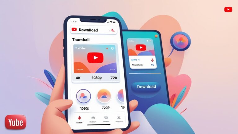YouTube Thumbnail Downloader Alt text: "Illustration of two smartphones with video download interface. Bright colors, video quality options, and a 'Download' button convey a tech-savvy vibe."