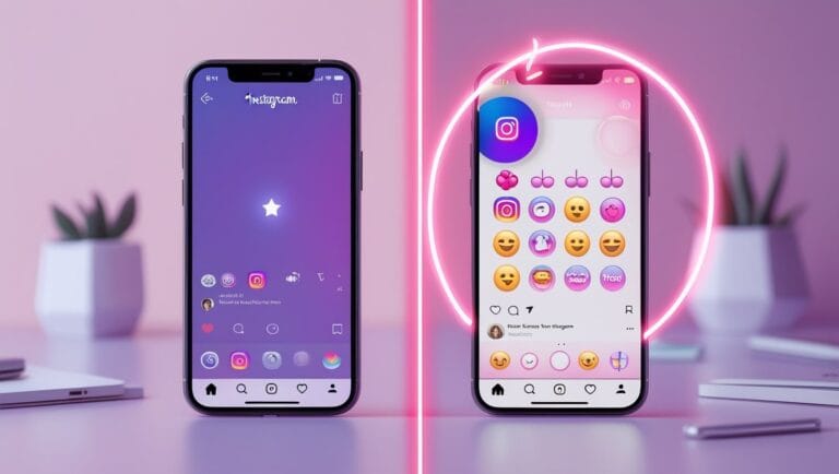 instagram fonts generator Instagram Fonts Generator Two smartphones displaying different app screens on a pink table. The left shows a purple interface with a star icon, and the right displays colorful emoji selections.