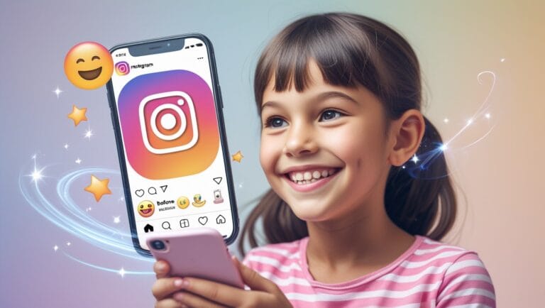 instagram fonts generator Instagram Fonts Generator A joyful young girl in a pink striped shirt holds a smartphone displaying the Instagram logo. The background is whimsical, with star and swirl effects.