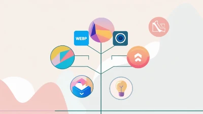 Abstract image Format of a digital tree with branches leading to various colorful icons, including a camera, lightbulb, and electronic symbols, set against a pastel background.