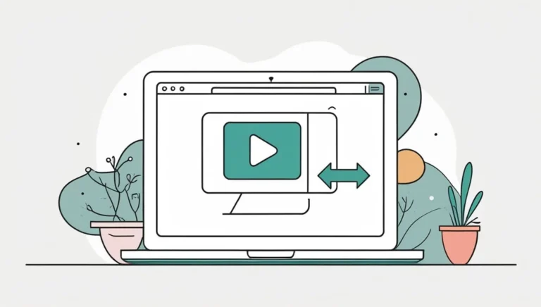 Online Video Conversion an video conversion Illustration of a laptop with a play button on the screen, surrounded by potted plants. Neutral tones and a minimalist design convey a calm, modern vibe.