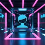 Futuristic digital scene with a neon blue user icon in a glass cube, surrounded by glowing pink and blue text. High-tech, cyberpunk vibe. What is Invisible Characters