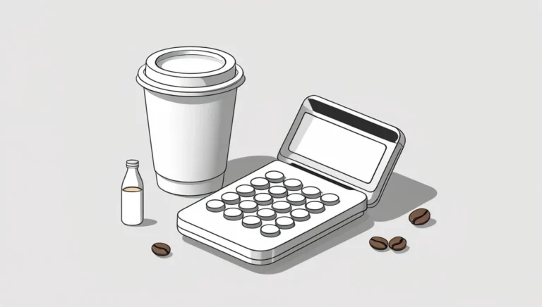 Starbucks Calorie Calculator Starbucks Calorie Calculator Illustration of a coffee cup, calculator, small bottle, and coffee beans on a gray surface. The scene conveys a relaxed, minimalist work setting.