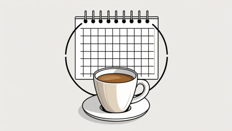 Starbucks Calorie Calculator Starbucks Calorie Calculator Illustration of a steaming coffee cup on a saucer in front of a spiral-bound calendar. The image suggests planning or scheduling over coffee.