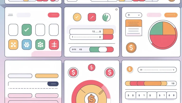 Grow a Garden Calculator A colorful dashboard illustration depicting financial widgets. Includes charts, buttons, sliders, and icons in red, green, and orange tones, conveying analytics.