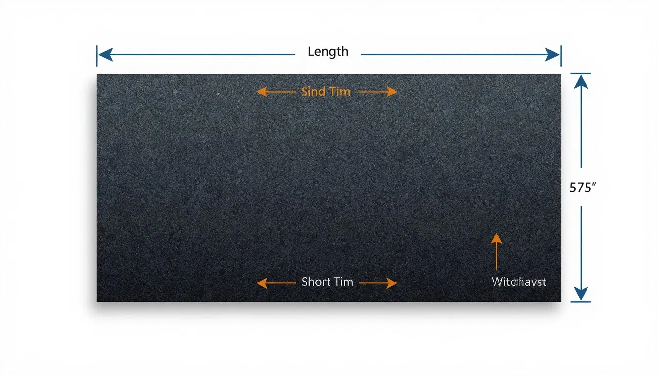 Rectangular asphalt driveway showing length width and compacted thickness measurements in asphalt calculator