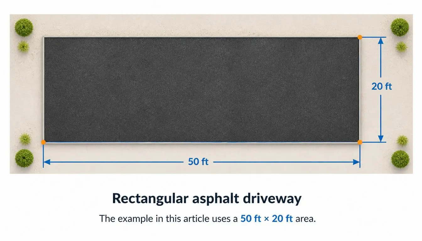 Rectangular asphalt driveway measurement example showing length and width for tonnage calculation