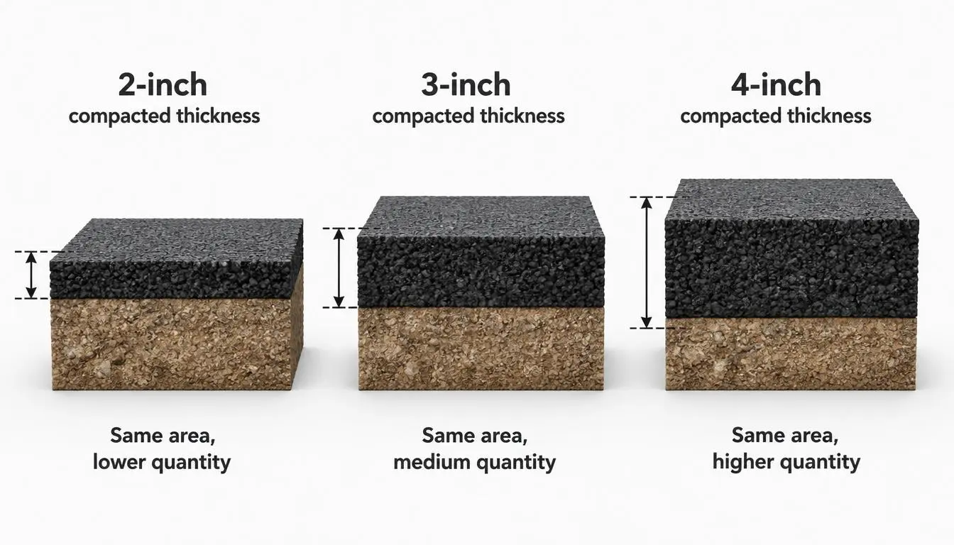Comparison of asphalt quantity at different compacted pavement thicknesses